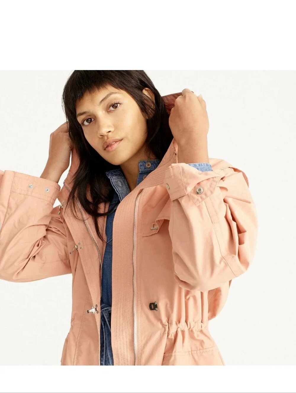 J. Crew Lightweight Utility Parka Jacket Womens S Tall Hoodie Trench Loop Lock
